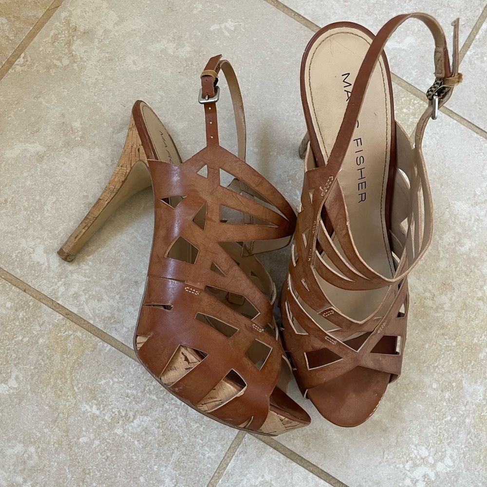 Marc Fisher Brown Strappy Heeled Sandals